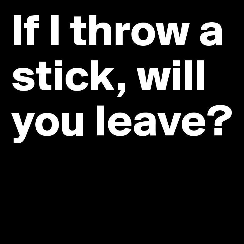 If I throw a stick, will you leave?
