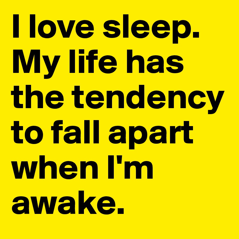 I love sleep. My life has the tendency to fall apart when I'm awake.