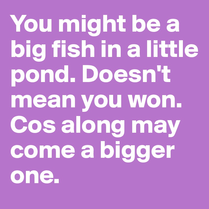 You might be a big fish in a little pond. Doesn't mean you won. Cos along may come a bigger one. 