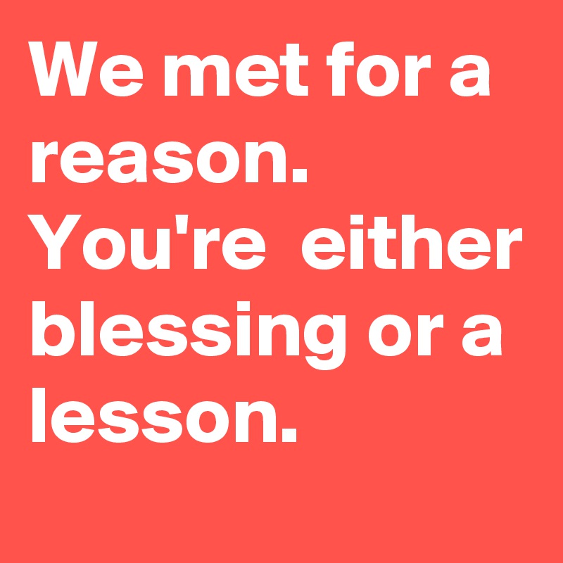 We met for a reason. You're  either blessing or a lesson.