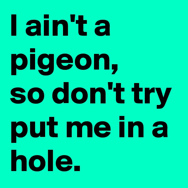 I ain't a pigeon, 
so don't try put me in a hole.