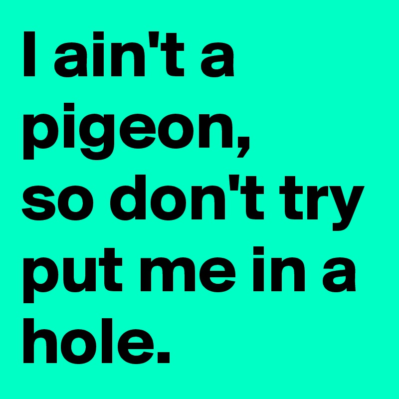 I ain't a pigeon, 
so don't try put me in a hole.