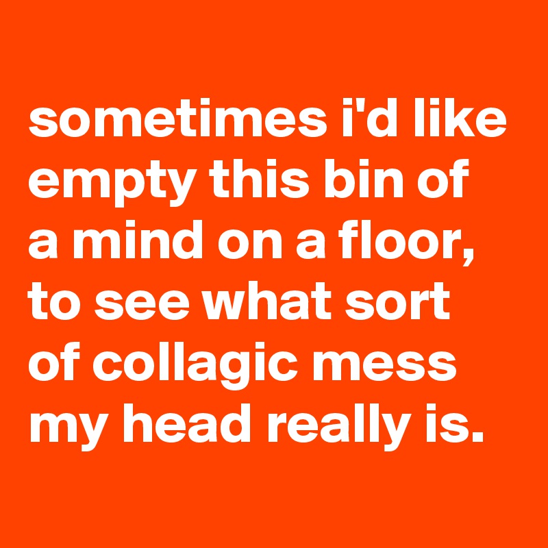 
sometimes i'd like empty this bin of a mind on a floor, to see what sort of collagic mess my head really is.
