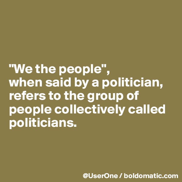 



"We the people",
when said by a politician, refers to the group of people collectively called politicians. 


