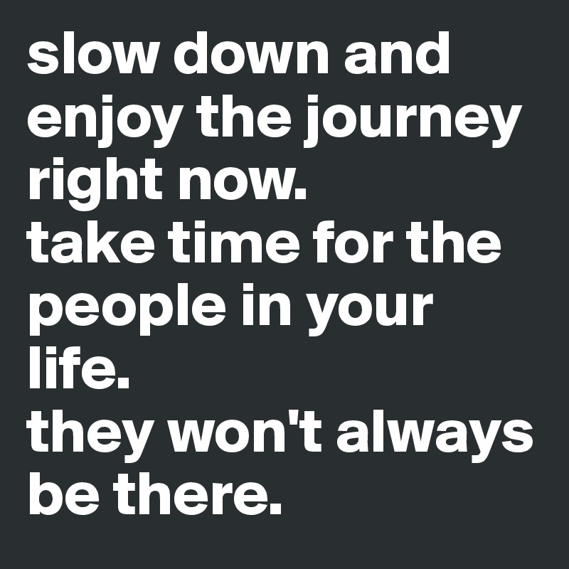 slow down and enjoy the journey right now. 
take time for the people in your life. 
they won't always be there.