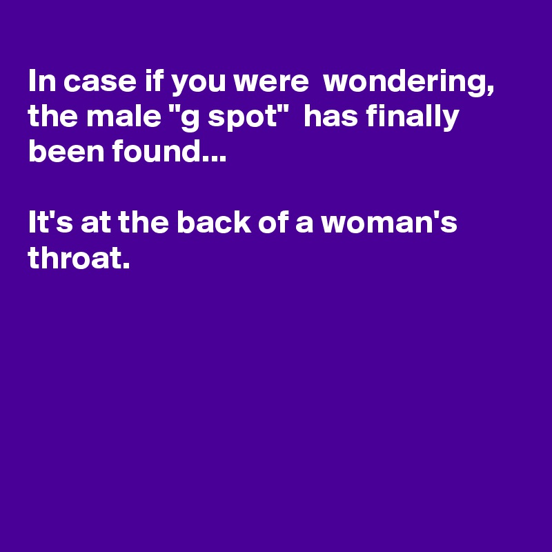 
In case if you were  wondering, the male "g spot"  has finally been found... 

It's at the back of a woman's throat.






 