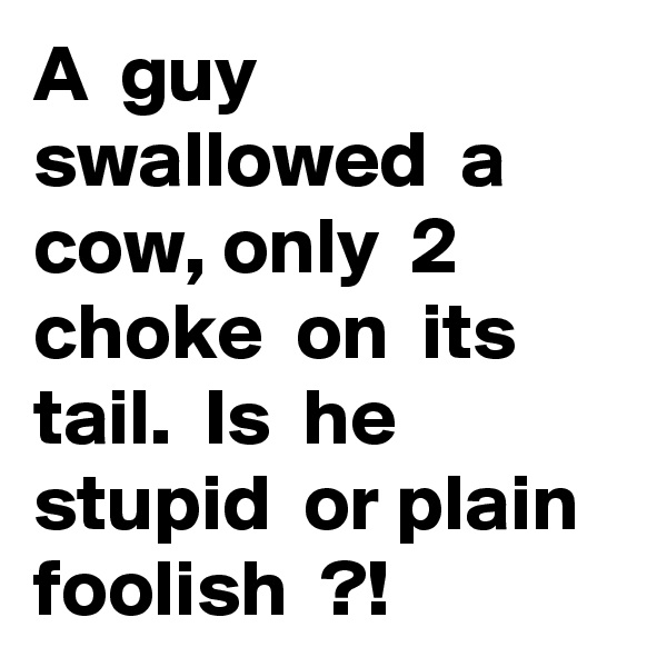 A  guy swallowed  a  cow, only  2  choke  on  its  tail.  Is  he  stupid  or plain  foolish  ?! 