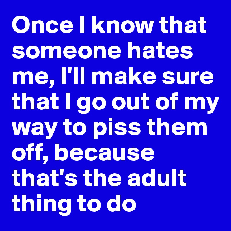 Once I know that someone hates me, I'll make sure that I go out of my way to piss them off, because that's the adult thing to do