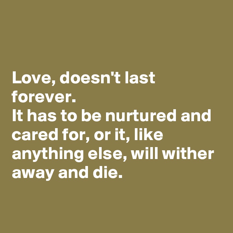 


Love, doesn't last forever. 
It has to be nurtured and cared for, or it, like anything else, will wither away and die. 

