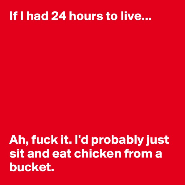 If I had 24 hours to live... 








Ah, fuck it. I'd probably just sit and eat chicken from a bucket. 