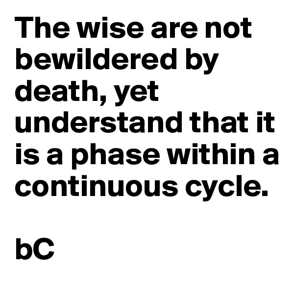 The wise are not bewildered by death, yet understand that it is a phase within a continuous cycle.

bC 