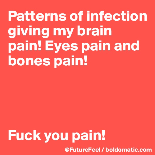 Patterns of infection giving my brain pain! Eyes pain and bones pain! 




Fuck you pain! 