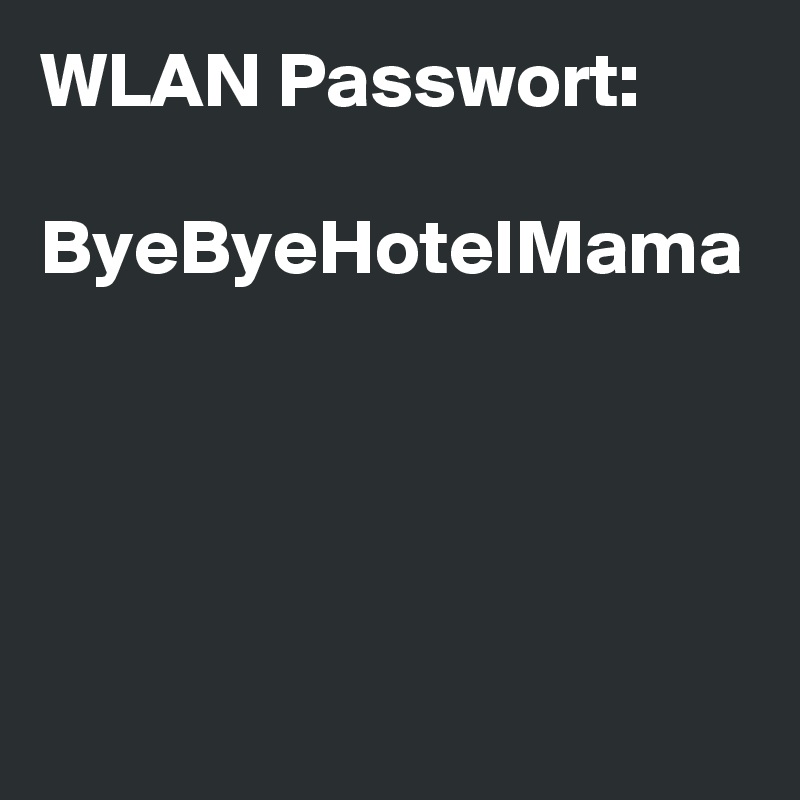 WLAN Passwort: 

ByeByeHotelMama