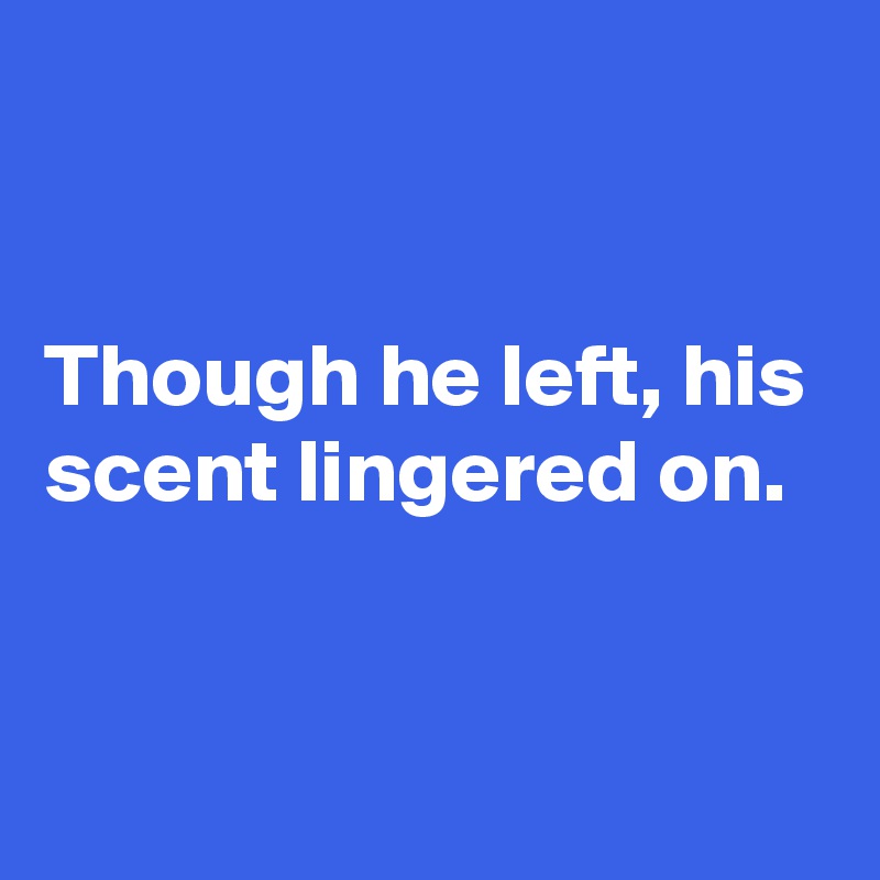 


Though he left, his scent lingered on.


