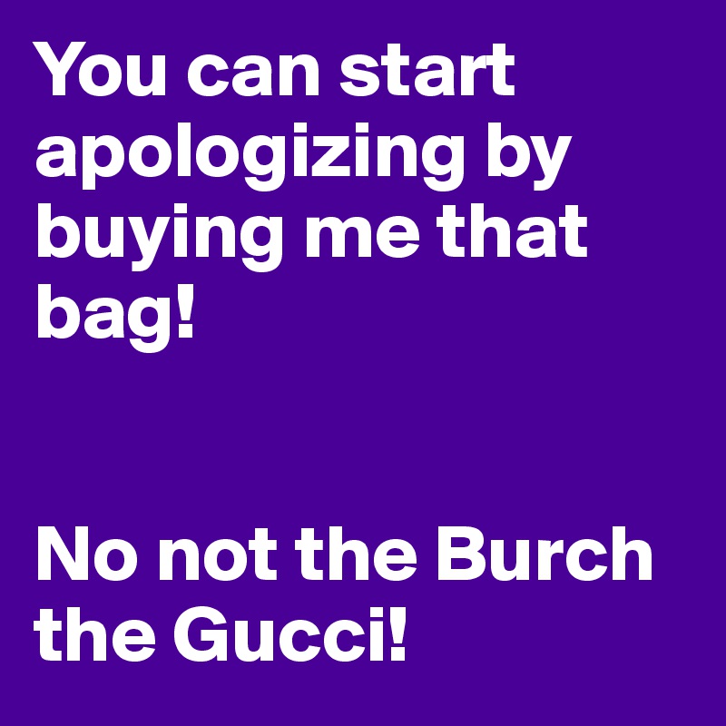 You can start apologizing by buying me that bag!


No not the Burch the Gucci!