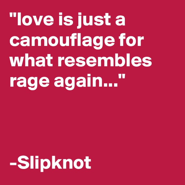 "love is just a camouflage for what resembles rage again..."



-Slipknot                  