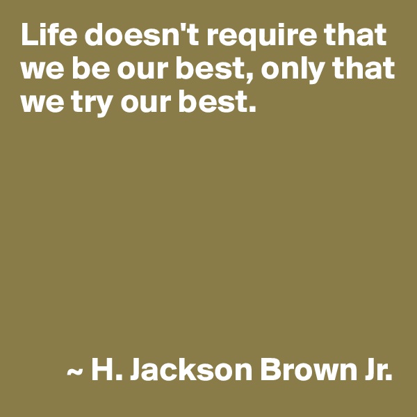 Life doesn't require that we be our best, only that we try our best.







       ~ H. Jackson Brown Jr.