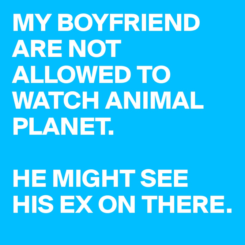 MY BOYFRIEND ARE NOT ALLOWED TO WATCH ANIMAL PLANET.   

HE MIGHT SEE HIS EX ON THERE.