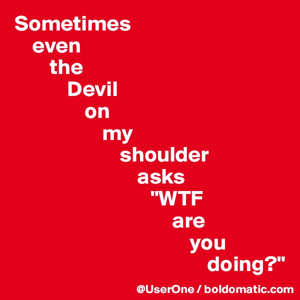 Sometimes
    even
        the
            Devil
                on
                    my
                        shoulder
                            asks
                               "WTF
                                    are
                                        you
                                            doing?"