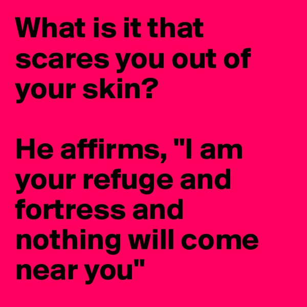 What is it that scares you out of your skin?

He affirms, "I am your refuge and fortress and nothing will come near you" 