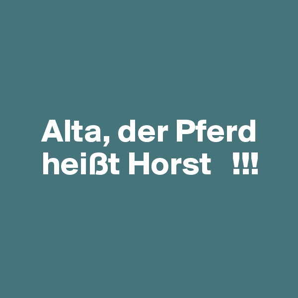 


    Alta, der Pferd  
    heißt Horst   !!!


