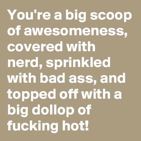 You're a big scoop of awesomeness, covered with nerd, sprinkled with bad ass, and topped off with a big dollop of fucking hot!