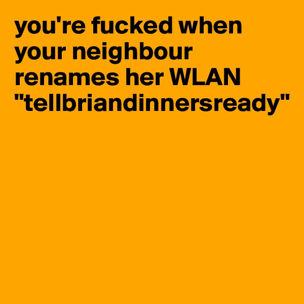 you're fucked when your neighbour renames her WLAN "tellbriandinnersready"





