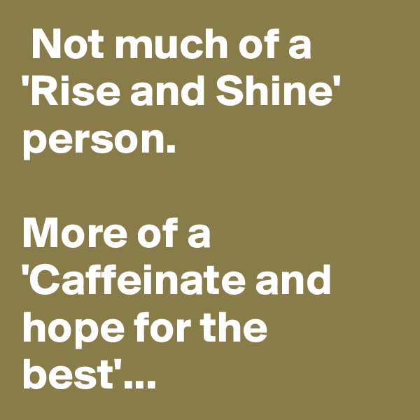 Not much of a 'Rise and Shine' person.

More of a 'Caffeinate and hope for the best'...