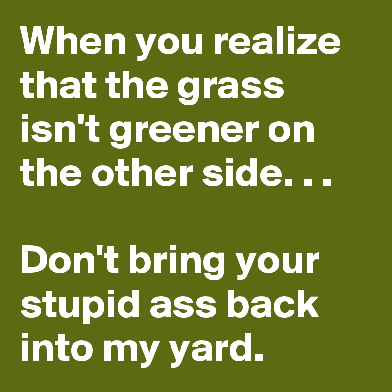 When you realize that the grass isn't greener on the other side. . .

Don't bring your stupid ass back into my yard.