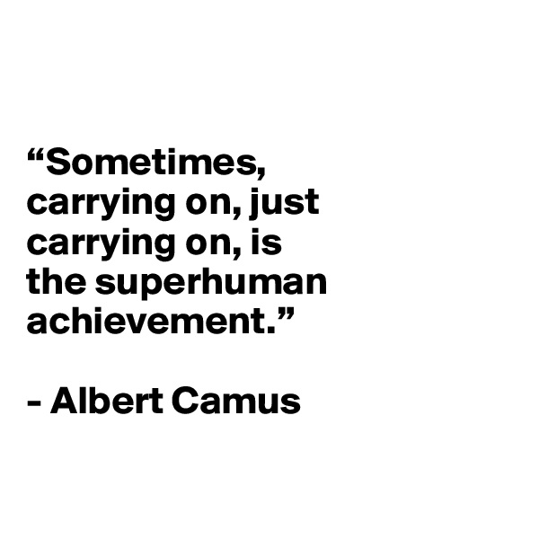 


“Sometimes, 
carrying on, just 
carrying on, is 
the superhuman achievement.”

- Albert Camus

