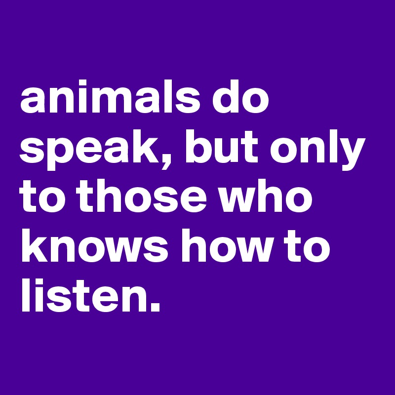 
animals do speak, but only to those who knows how to listen.
