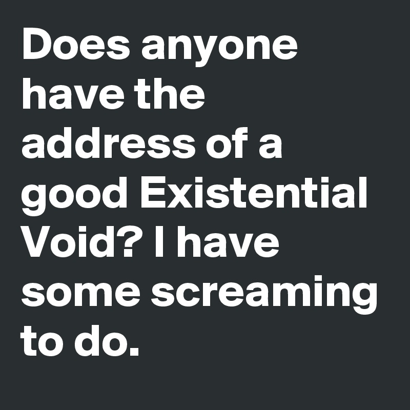 Does anyone have the address of a good Existential Void? I have some screaming to do.