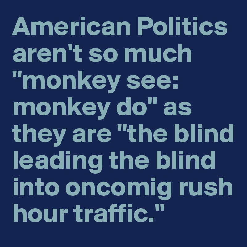 American Politics aren't so much "monkey see: monkey do" as they are "the blind leading the blind into oncomig rush hour traffic."