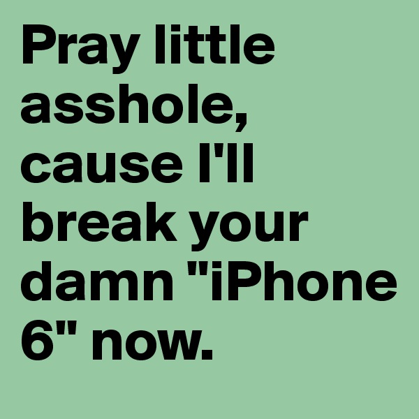 Pray little asshole, cause I'll break your damn "iPhone 6" now. 