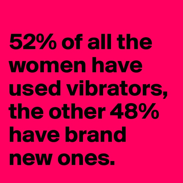
52% of all the women have used vibrators, the other 48% have brand new ones.
