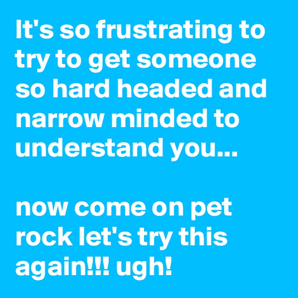 It's so frustrating to try to get someone so hard headed and narrow minded to understand you...

now come on pet rock let's try this again!!! ugh!