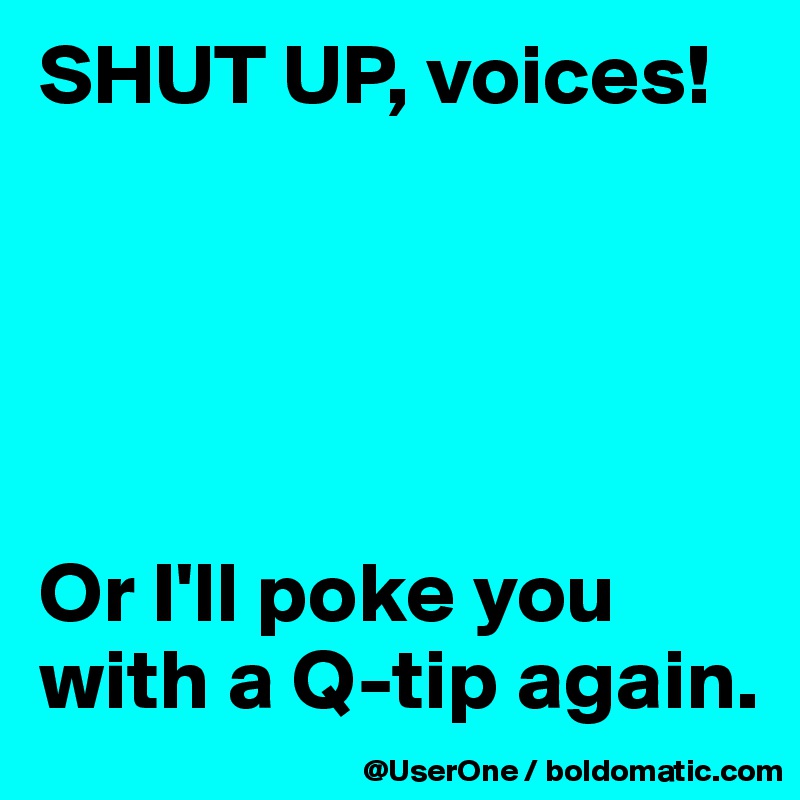 SHUT UP, voices!





Or I'll poke you with a Q-tip again.