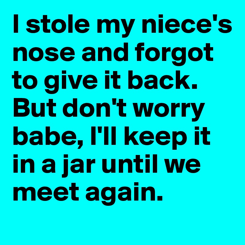 I stole my niece's nose and forgot to give it back. But don't worry babe, I'll keep it in a jar until we meet again.