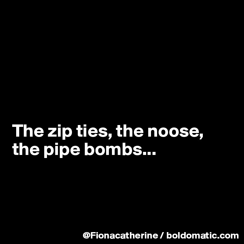 





The zip ties, the noose,
the pipe bombs...



