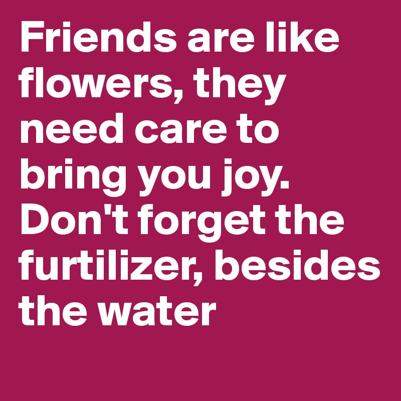 Friends are like flowers, they need care to bring you joy. Don't forget the furtilizer, besides the water