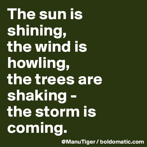 The sun is shining,
the wind is howling,
the trees are shaking -
the storm is coming. 