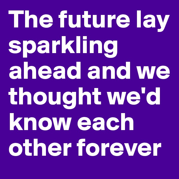 The future lay sparkling ahead and we thought we'd know each other forever 