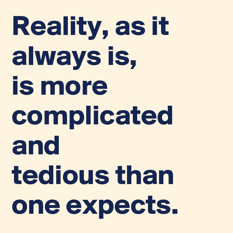 Reality, as it always is,  
is more complicated and 
tedious than one expects.