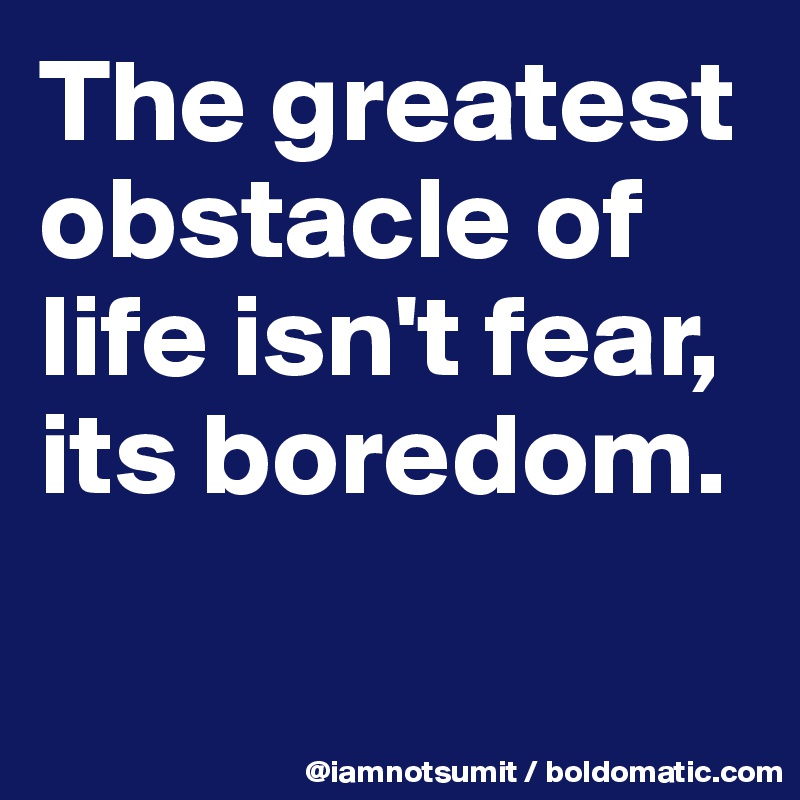 The greatest obstacle of life isn't fear, its boredom.

