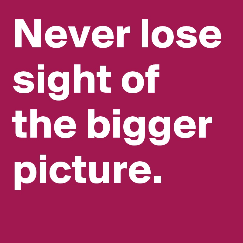 Never lose sight of the bigger picture. 