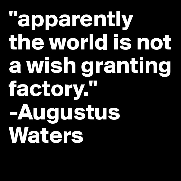 "apparently the world is not a wish granting factory."
-Augustus Waters 
