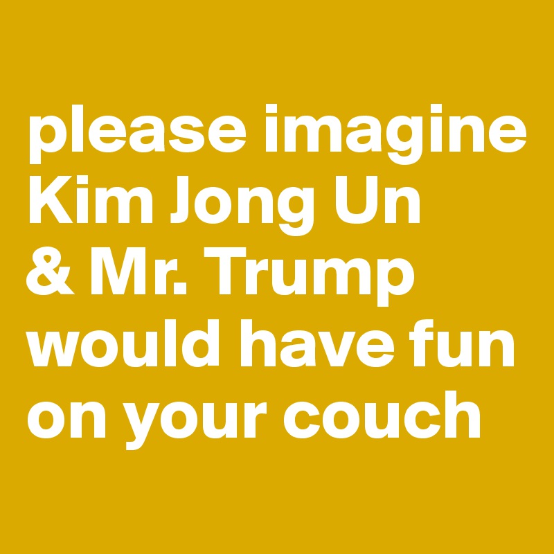 
please imagine
Kim Jong Un 
& Mr. Trump 
would have fun on your couch