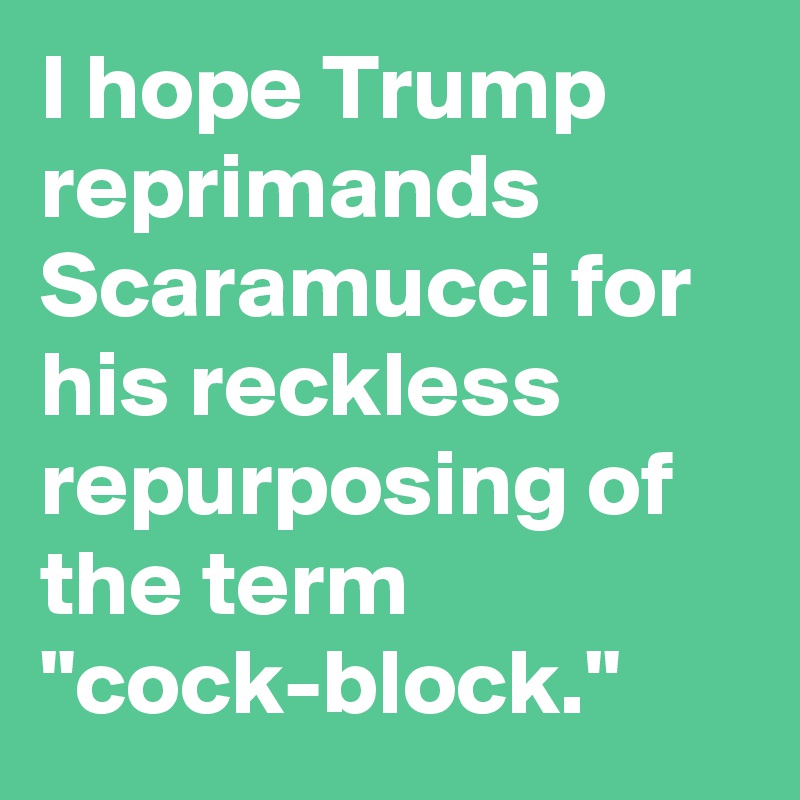 I hope Trump reprimands Scaramucci for his reckless repurposing of the term "cock-block."