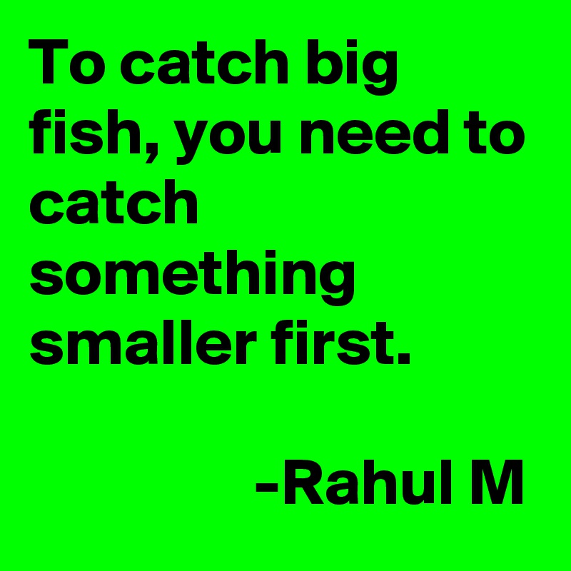 To catch big fish, you need to catch something smaller first.
 
                 -Rahul M