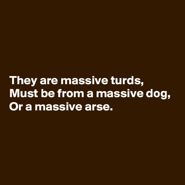 




They are massive turds,
Must be from a massive dog,
Or a massive arse.



